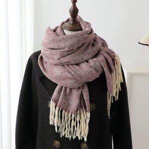 Elegant Striped Scarf in Red and Cream